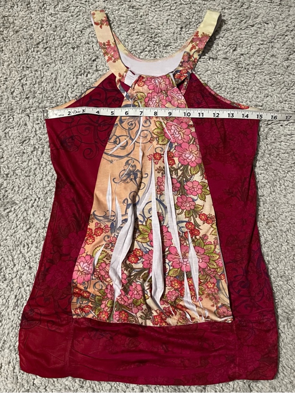 Vintage Daytrip Burgundy Floral Multi-Panel Halter Y2K Tank - Picture 6 of 6